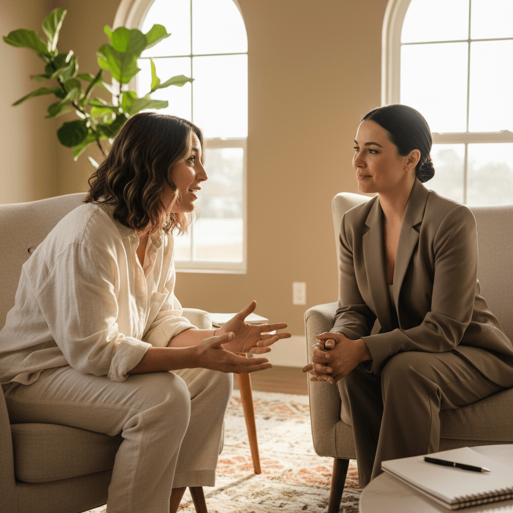 One-on-one coaching session with two women having a meaningful conversation